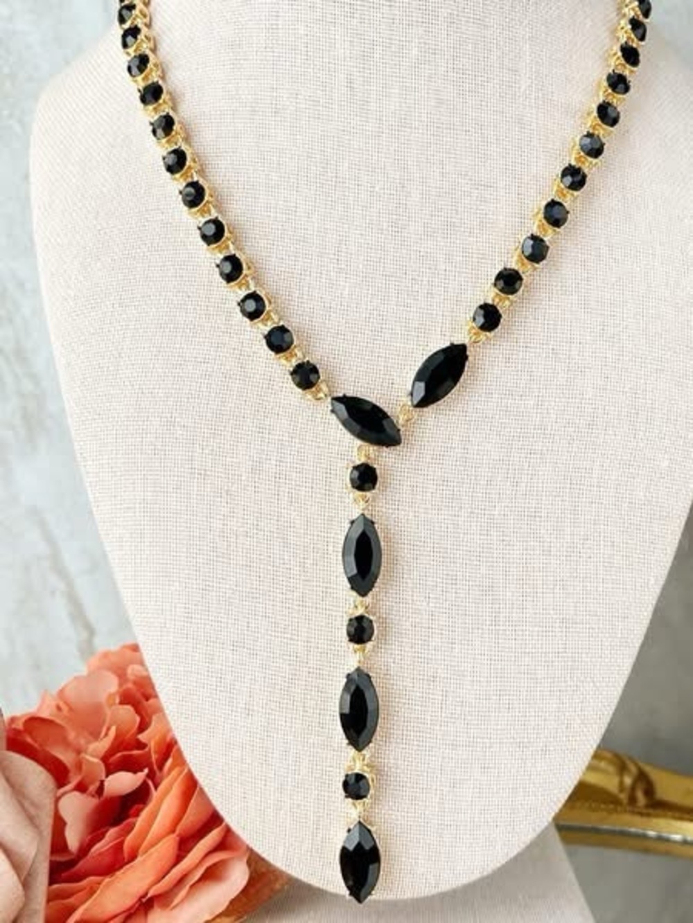 Park Lane Gold & Black Y-Drop Necklace - OBSIDIAN Necklace